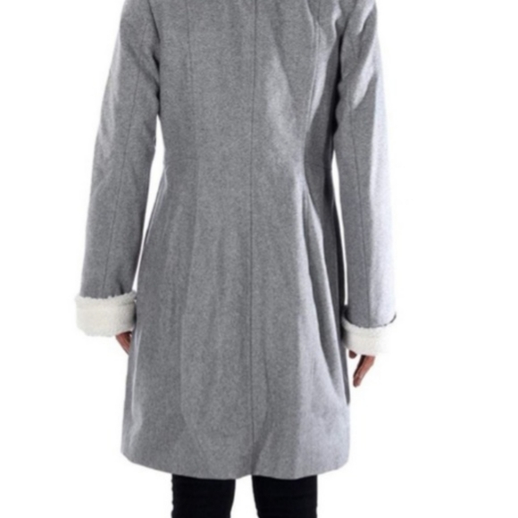 Dkny Wool-Blend Faux Fur Trim Collar Coat - Picture 2 of 16